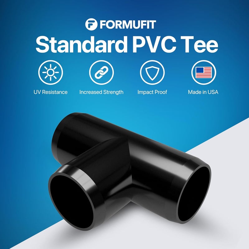 FORMUFIT 1-1/2" Tee Furniture Grade PVC Fitting in Black, Made in USA, UV-Resistant, Impact-Proof, 1.900” Actual Socket Diameter (Pack of 4) - F112TEE-BK-4 - Image 2
